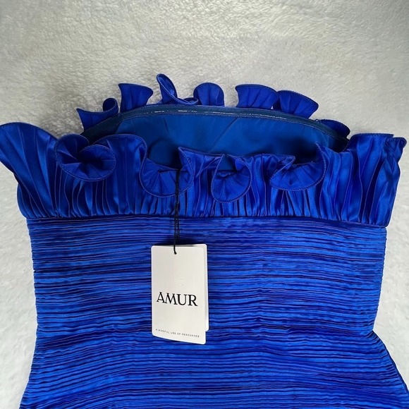 AMUR Cobalt Blue Strapless Pleated Cocktail Mini Dress Size 4 NWT $498 MSRP - Picture 8 of 14